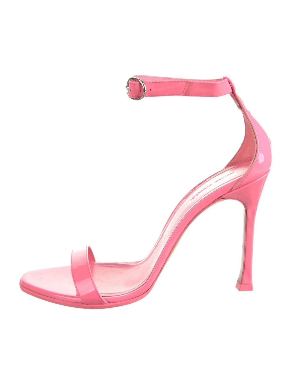 Amina Muaddi Kim Bubblegum Pink Patent Leather Strappy Heel Sandals EU 39